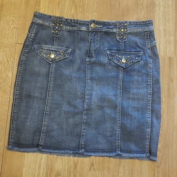 VTG Cache studded denim mini skirt sz 6 - Picture 1 of 4